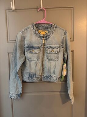 NWT Michael Kors Light Stone Wash Denim Zip-Front Jacket With Gold Zipper
